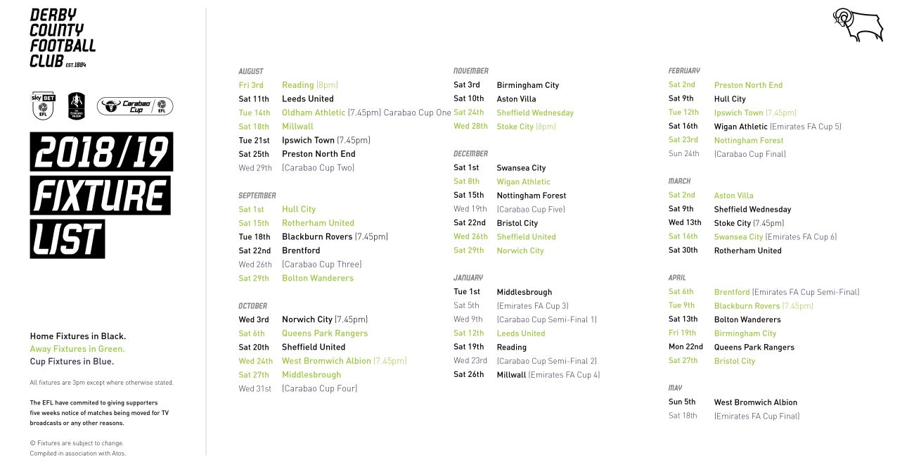 Rams Championship Fixtures 2018-19 - Vital Derby County