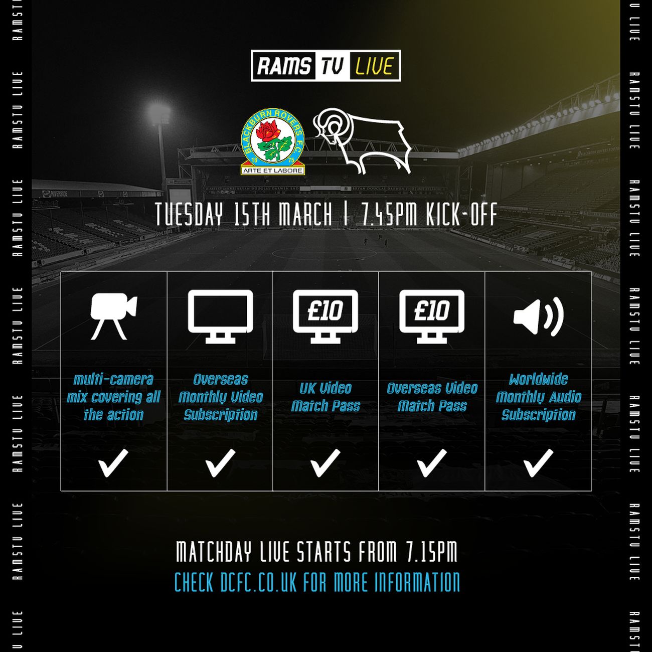 Watch From Home Blackburn Rovers Vs Derby County LIVE On RamsTV - Blog
